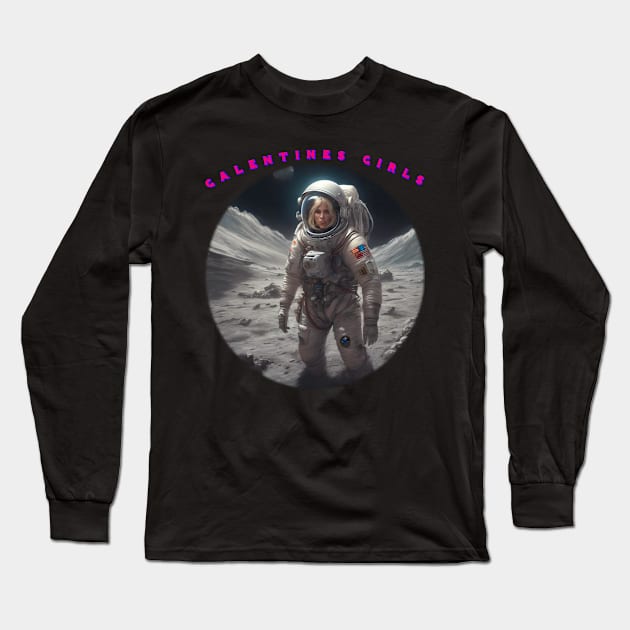 Galentine girl on the moon Long Sleeve T-Shirt by sailorsam1805